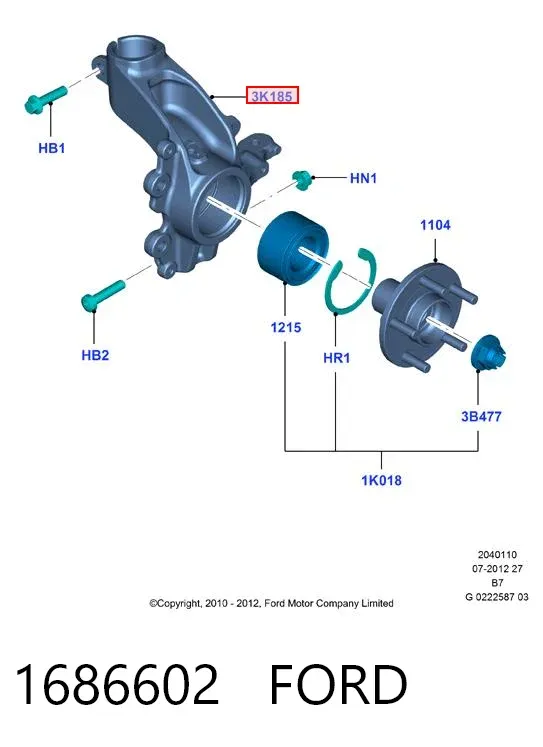 Mangueta delantera derecha 1686602 Ford