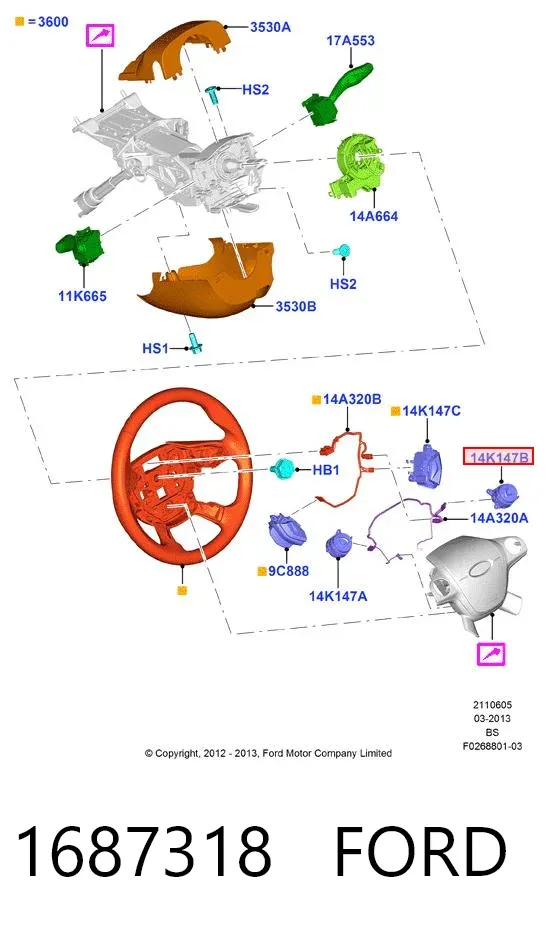 Módulo de interruptores del volante 1687318 Ford