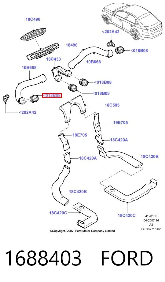 Rejilla de ventilación de salpicadero 1688403 Ford