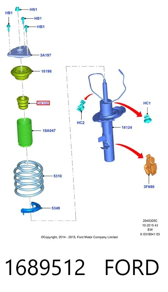 Tope de amortiguador delantero 1689512 Ford