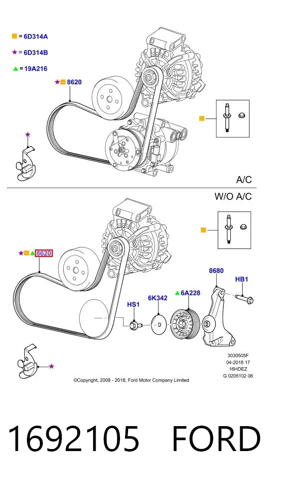 Correa de alternador 1692105 Ford
