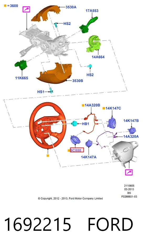 Conmutador izquierdo de la columna de dirección 1692215 Ford
