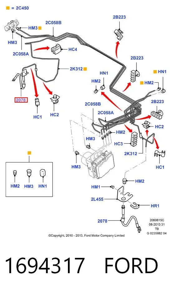Latiguillos de freno delantero 1694317 Ford