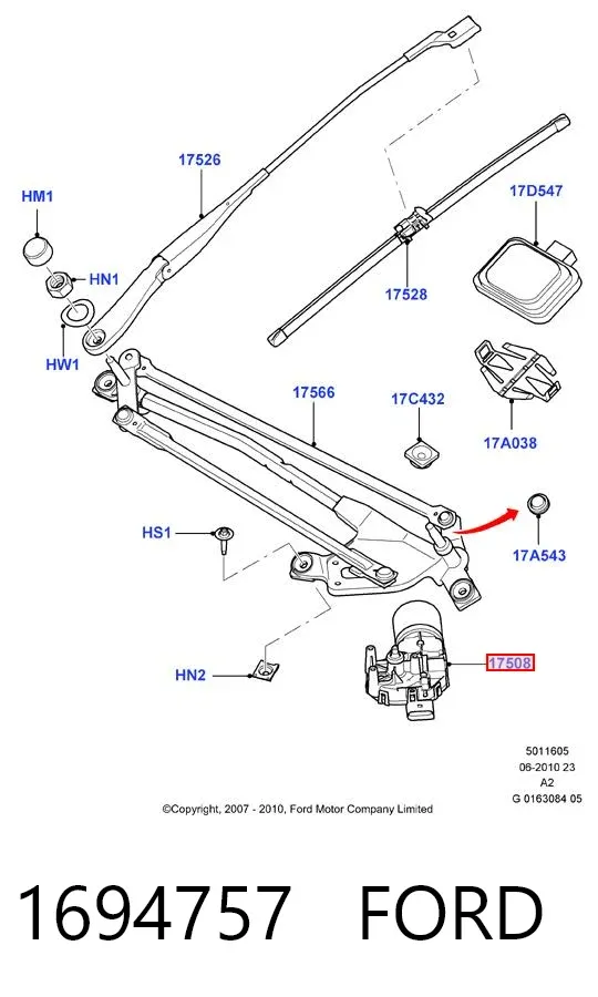 Motor limpiaparabrisas 1694757 Ford