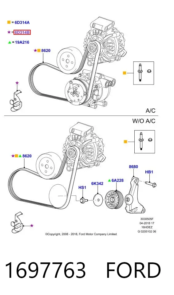 Correa de alternador 1697763 Ford