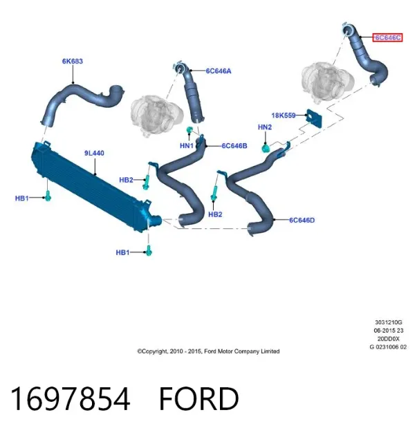 Tubo intercooler 1697854 Ford