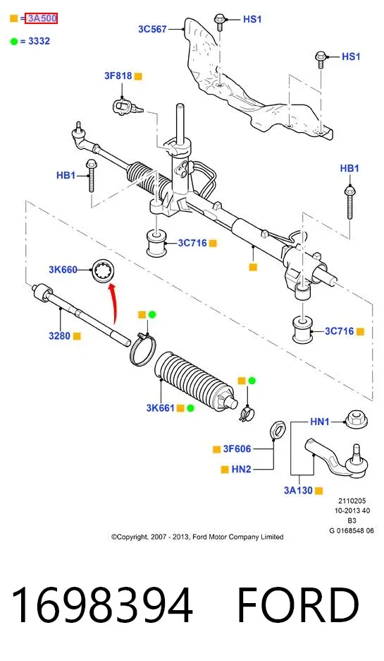Cremallera de dirección 1698394 Ford