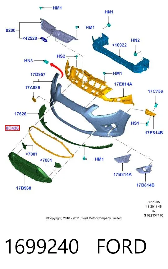 Marco de la rejilla del parachoques delantero 1699240 Ford