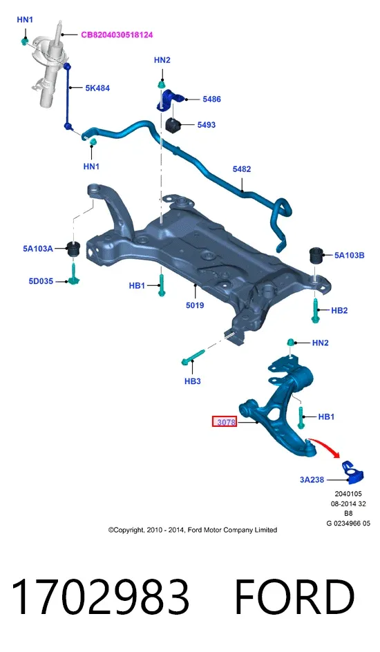 Brazo inferior izquierdo de la suspensión delantera 1702983 Ford