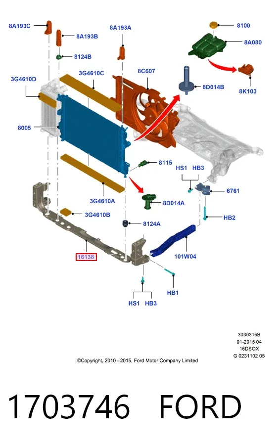 Soporte inferior del radiador (panel de montaje de faros) 1703746 Ford