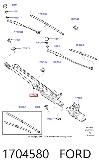 Trapezio del limpiaparabrisas FORD 1704580