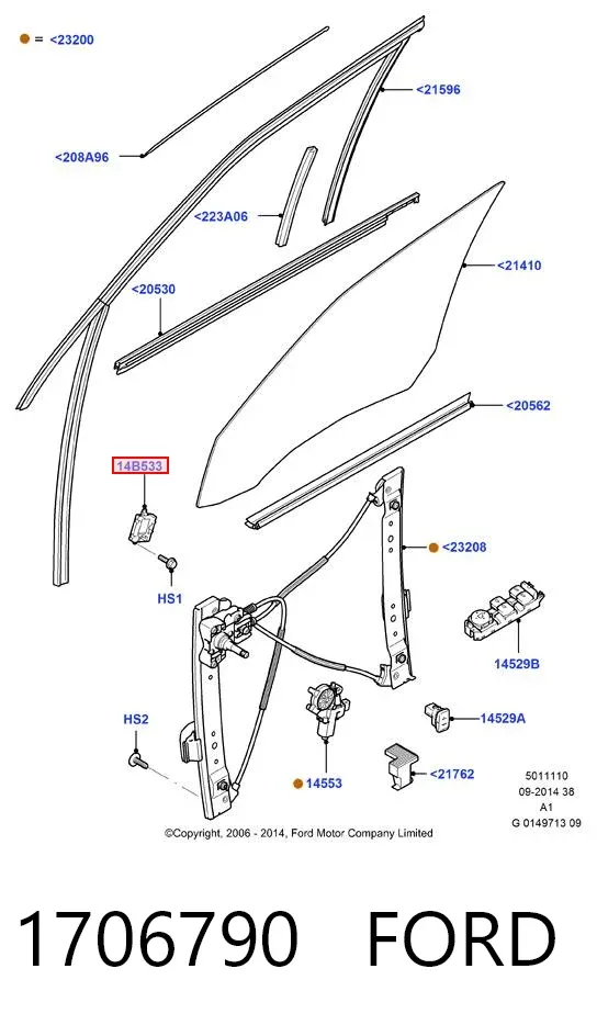 Unidad de confort de la puerta delantera 1706790 Ford