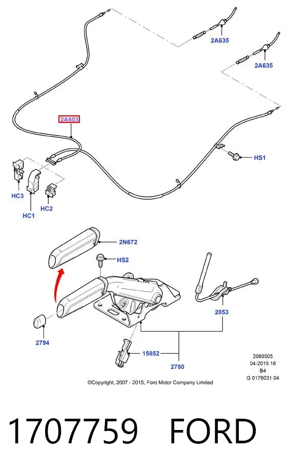 Cable de freno de mano trasero derecho/izquierdo 1707759 Ford