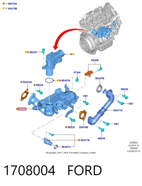 Enfriador de recirculación de gases de escape EGR 1708004 Ford