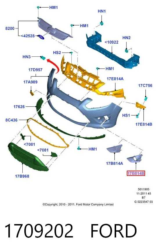 Tapa de rejilla de faro antiniebla delantero derecho 1709202 Ford