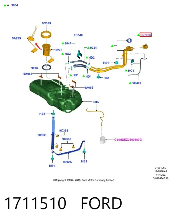 Tapa de depósito de combustible 1711510 Ford