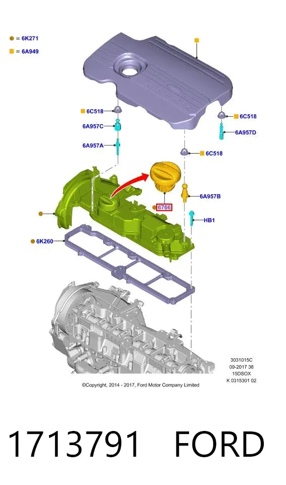Tapa de aceite de motor 1713791 Ford