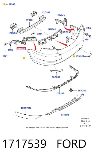 Soporte del parachoques trasero derecho FORD 1717539