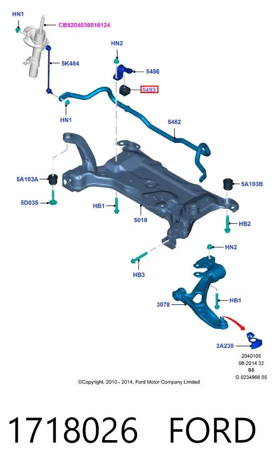 Buje de barra estabilizadora delantera 1718026 Ford