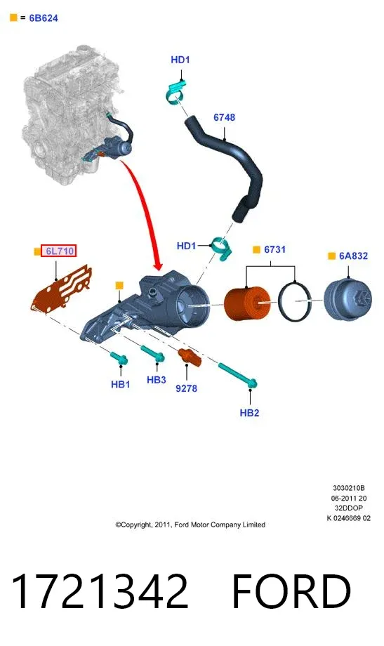 Junta del adaptador del filtro de aceite 1721342 Ford