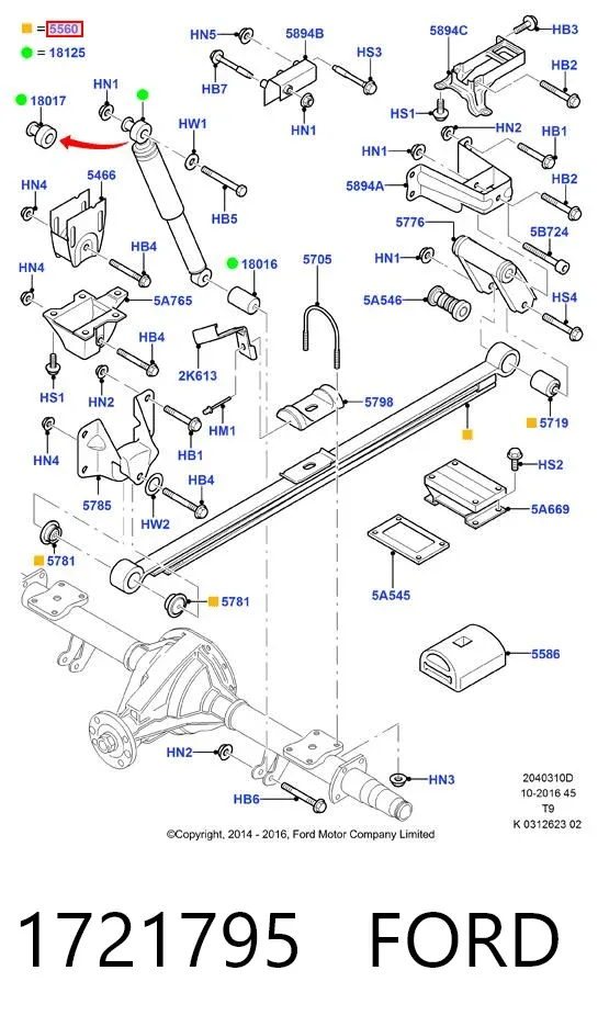 Ballesta de suspensión trasera 1721795 Ford