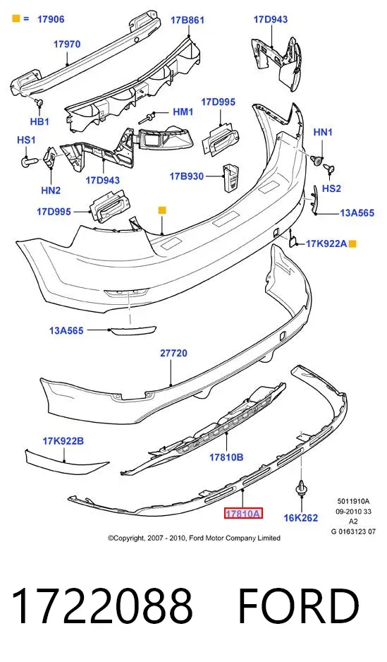 Alerón del parachoques trasero 1722088 Ford