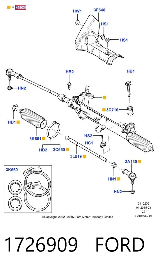 Cremallera de dirección 1726909 Ford