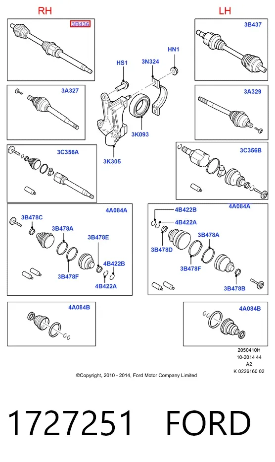 Semieje delantero derecho 1727251 Ford