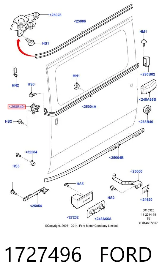 Rodillo central derecho de puerta corrediza 1727496 Ford
