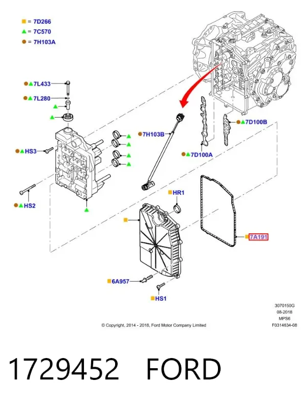 Junta del cárter de aceite de la caja de cambios 1729452 Ford