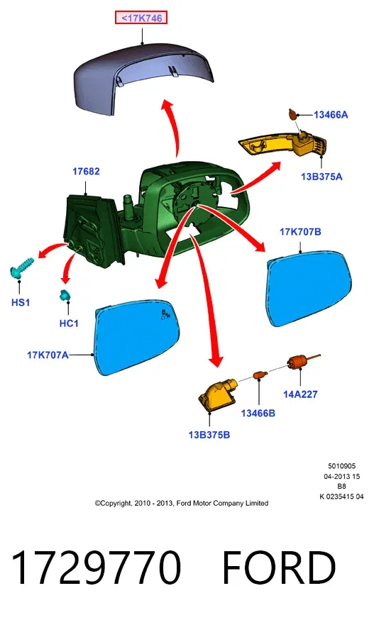 Espejo de retrovisor derecho 1729770 Ford