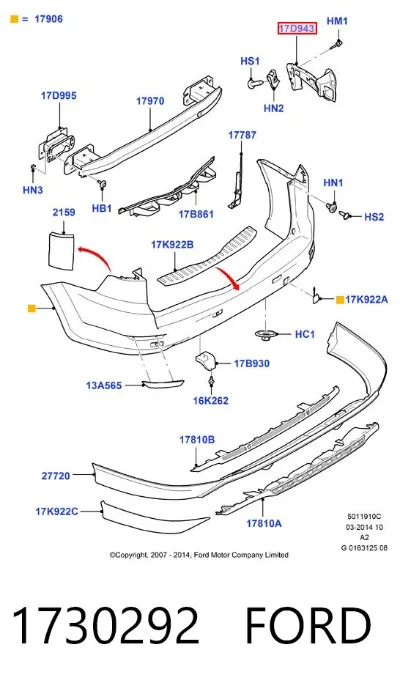 Soporte del parachoques trasero derecho FORD 1730292