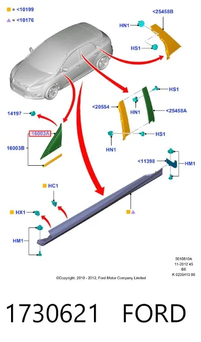 Moldura exterior del pilar delantero derecho FORD 1730621