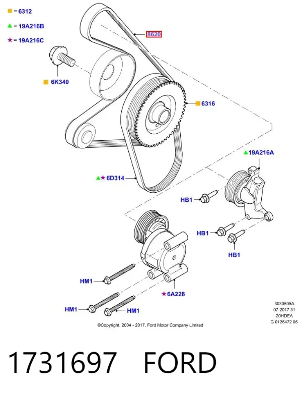 Correa de alternador 1731697 Ford