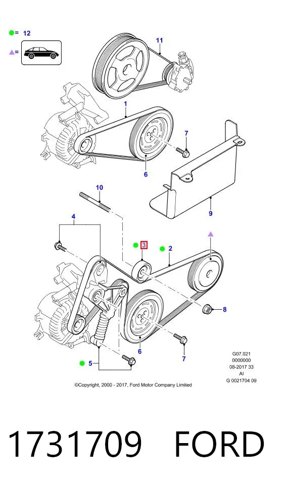 Polea inversión / guía, correa poli V 1731709 Ford