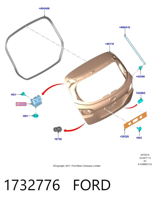Bisagra de puerta trasera 1732776 Ford