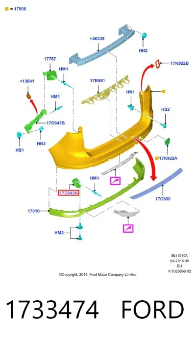 Soporte central del parachoques trasero FORD 1733474