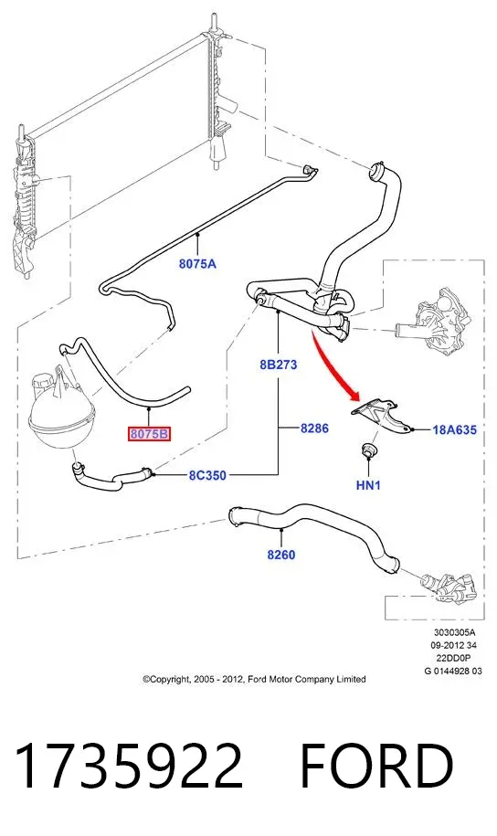 Manguera superior del depósito de expansión 1735922 Ford