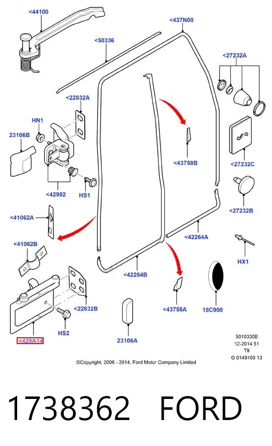 Bisagra inferior izquierda de puerta trasera batiente 1738362 Ford