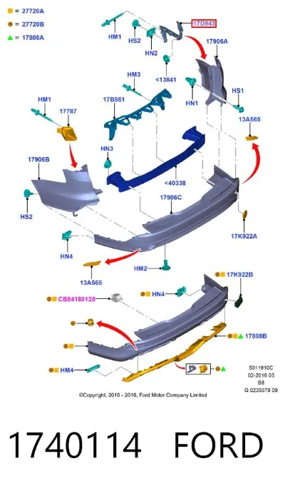 Soporte del parachoques trasero derecho FORD 1740114