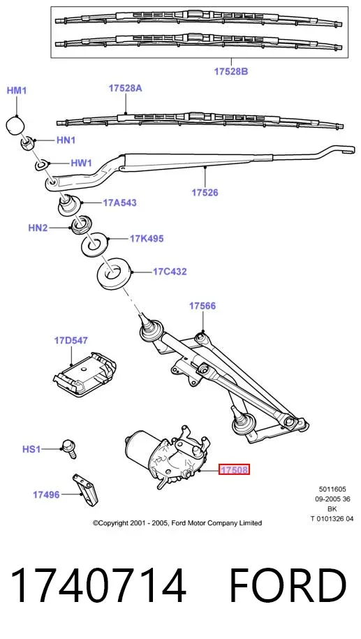 Motor limpiaparabrisas 1740714 Ford