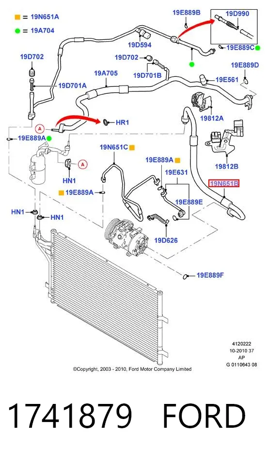 Manguera de aire acondicionado, de deshidratador a compresor 1741879 Ford