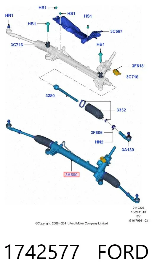 Cremallera de dirección 1742577 Ford