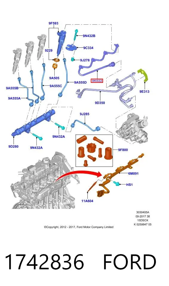 Tubería de retorno de combustible de los inyectores 1742836 Ford