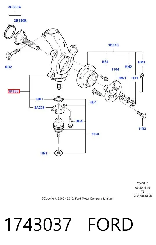 Mangueta delantera izquierda 1743037 Ford