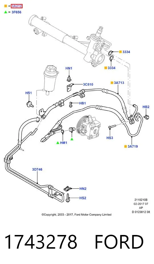 Manguera de alta presion de direccion, hidráulica 1743278 Ford
