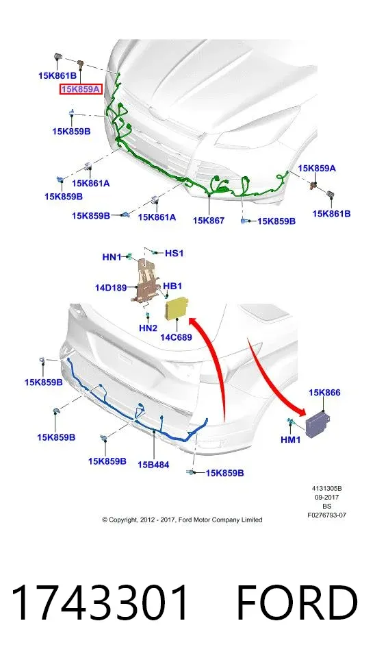 Sensor de aparcamiento delantero lateral 1743301 Ford