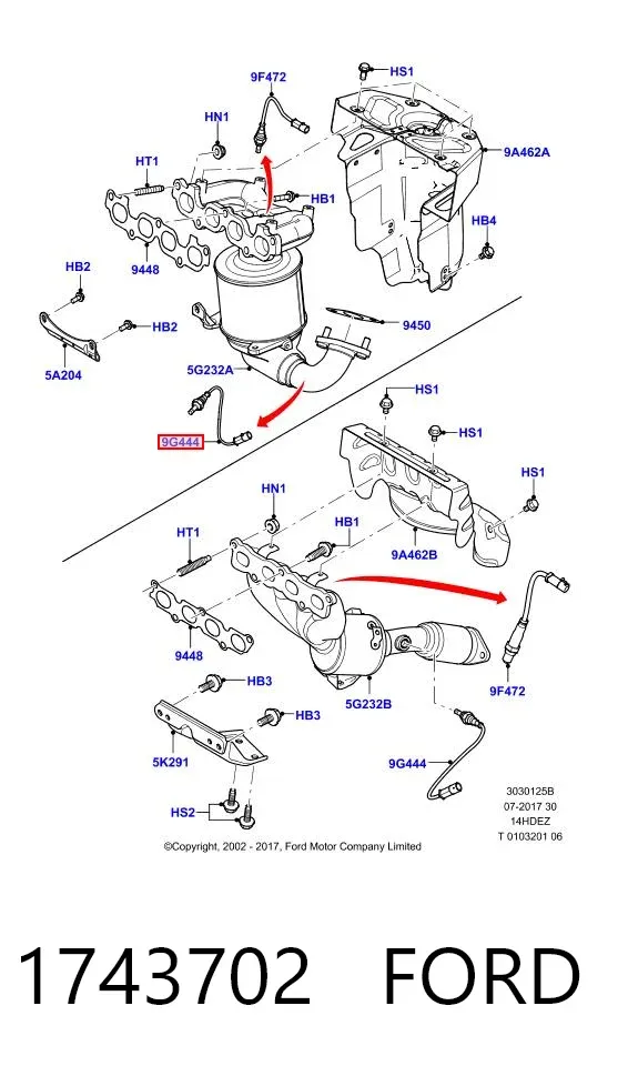 Sonda lambda de oxígeno posterior al catalizador 1743702 Ford