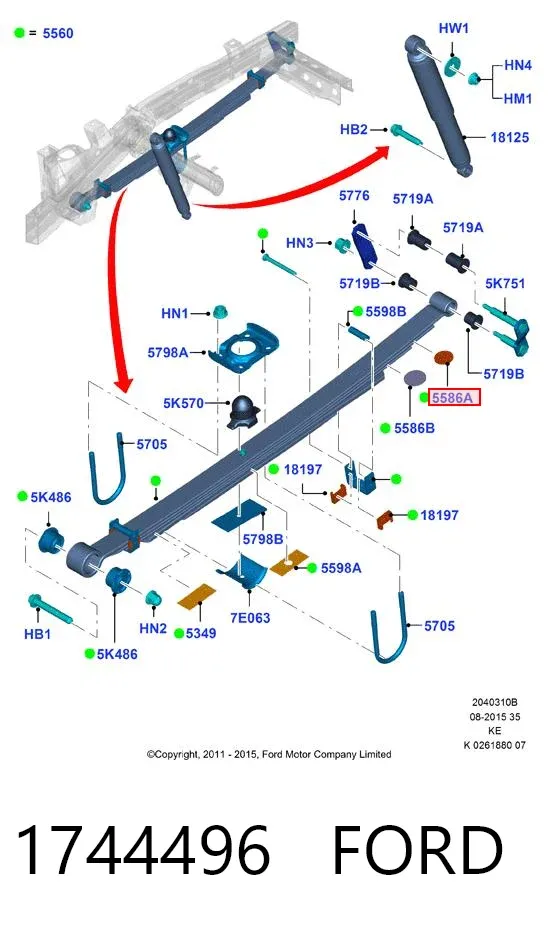 Cojín interlámina de ballesta 1744496 Ford