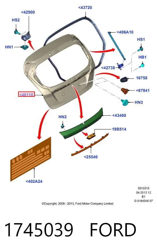 Puerta trasera 1745039 Ford